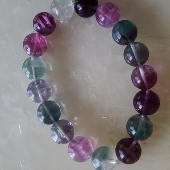 Natural Colorful Fluorite Crystal 11.8mm Bracelet - Picture 2 of 4